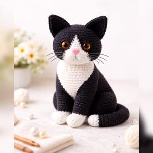Tuxedo Cat Crochet - Pattern, Cat Amigurumi, DIY, Crochet Pattern (digital file)