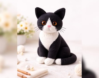 Tuxedo Cat Crochet - Patron, Chat Amigurumi, DIY, Patron au crochet (fichier numérique)