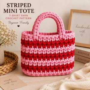 Wzór na szydełkową torbę typu tote - Torba z włóczki T-shirt, Mini torba, Torba szydełkowa, Wzór na torbę, Torba DIY, Wzór na torbę, Przyjazny dla początkujących