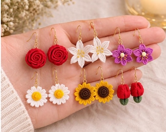 Pendientes - Patrón de pendientes de ganchillo, Pendientes de ganchillo, Pendientes coloridos, Joyería de ganchillo, Pendientes de flores, Pendientes, Patrón de ganchillo fácil