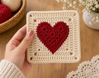 Herz Oma Quadrat - Grandma Square, Heart Grandma Square Häkelanleitung, einfache Häkelanleitung, Häkelquadrat. Oma Quadrat Stickmuster, PDF