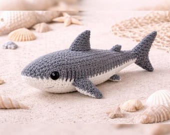 Patrón de ganchillo de tiburón: Juguete de tiburón bebé amigurumi, peluche de tiburón hecho a mano (archivo PDF)