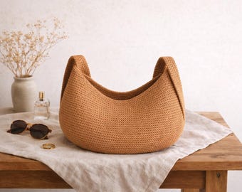 Crochet Bag Pattern – Modern Minimal Crescent Tote, DIY (Digital PDF)