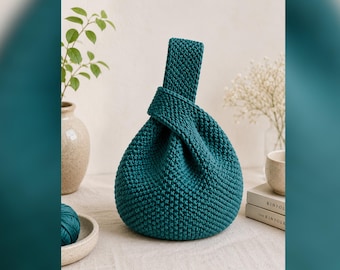 Modello per borsa a maglia - Borsa a maglia, Borsa per progetto a maglia, Regalo per chi lavora a maglia, Borsa a nodo, Borsa a nodo giapponese, Modello a maglia facile, Borsa per lavorare a maglia