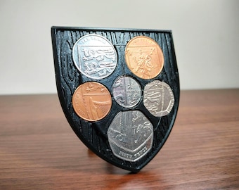 Royal Shield Coin Display Holder UK Coin Collection – Coat of Arms Numismatic Stand