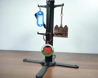 Keychain Display Holder/Stand | 8 Hook Keyring/Jewellery organiser, Black Simple Design (3d printed)