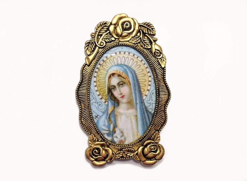 Virgin Mary Icon Vintage Catholic Framed Art Image 0