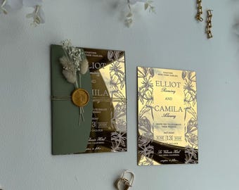 Gold Mirror Acrylic Wedding Invitation: Elegant Invite with Envelope