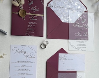 Silver Foil Acrylic Wedding Invitation Suite: Modern Elegant Design