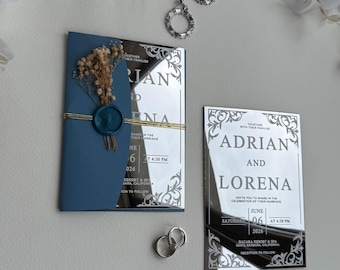 Silver Mirror Wedding Invitation Acrylic: Elegant Wedding Invite with Envelope