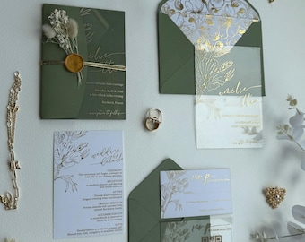 Juego de invitaciones de boda de acrílico: invitaciones modernas y elegantes.