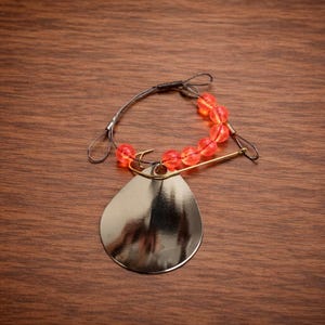 Spin Rig (size 2), Fishing Lure for Walleye & Pike, Chartreuse Beads, Handmade Fishing Tackle