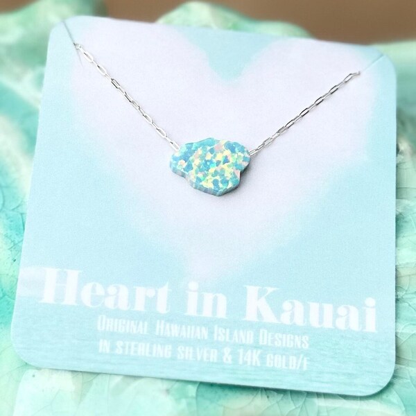 Kauai Ocean Opal Hawaiian Island Necklace - Sterling Silver or 14kgf