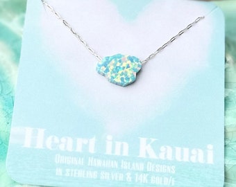 Kauai Ocean Opal Hawaiian Island Necklace - Sterling Silver or 14kgf