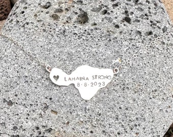 Heart in Lahaina Strong Maui Necklace - Our heart is in Lahaina, Maui Island meaningful piece in sterling silver or 14Kgf