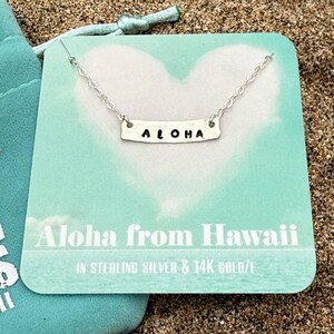 Love of aloha  Sterling Silver Bar Necklace •Simple and Meaningful Gift of ALOHA