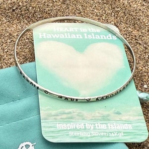 Hawaiian Islands Stamped Bangle Bracelet • Sterling Silver or 14kgf