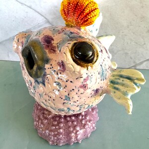 Pixie Sunrise Urchin Maui Puffer Original Ceramic Sculpture that makes you smile one of a kind image 3