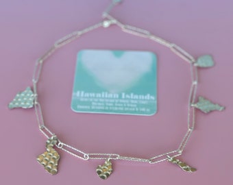 Hawaiian Islands Mermaid Sterling Paperclip Charm Necklace