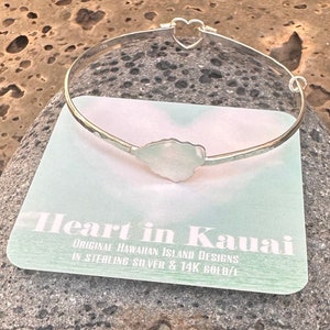 Kauai Bangle, Hawaiian Island Bracelet with Heart Clasp, sterling silver, handmade in Maui, Hawaii by Sparrow Seas image 2