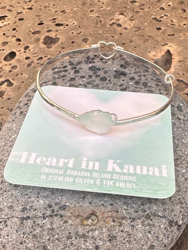 Kauai Bangle, Hawaiian Island Bracelet with Heart Clasp, sterling silver, handmade in Maui, Hawaii by Sparrow Seas image 2