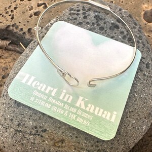 Kauai Bangle, Hawaiian Island Bracelet with Heart Clasp, sterling silver, handmade in Maui, Hawaii by Sparrow Seas image 6