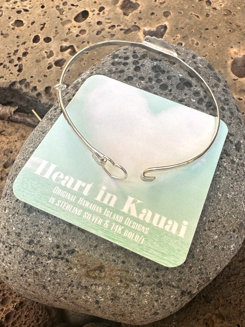 Kauai Bangle, Hawaiian Island Bracelet with Heart Clasp, sterling silver, handmade in Maui, Hawaii by Sparrow Seas image 6