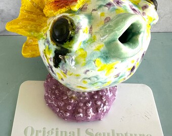 Jaz Sunrise Urchin Maui Puffer Original Ceramic Sculpture that makes you smile - one of a kind