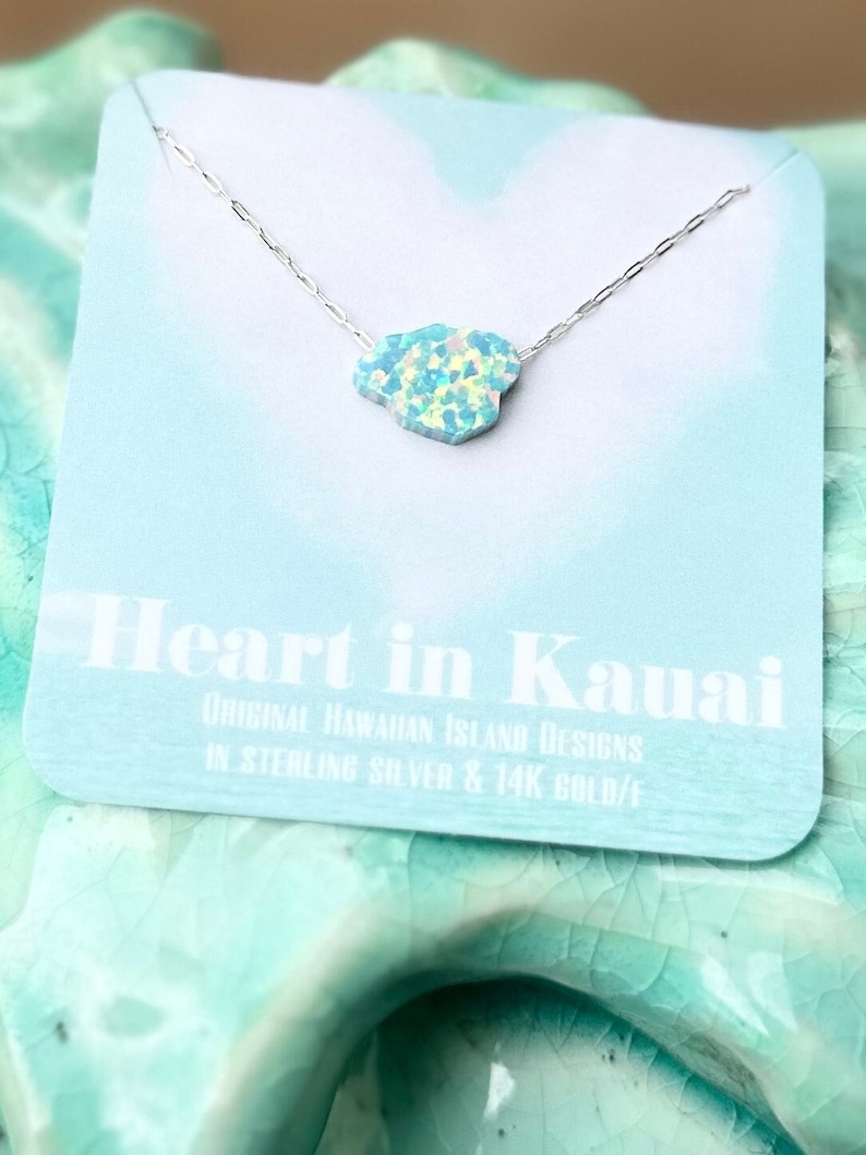 Kauai Ocean Opal Hawaiian Island Necklace Sterling Silver or 14kgf image 1