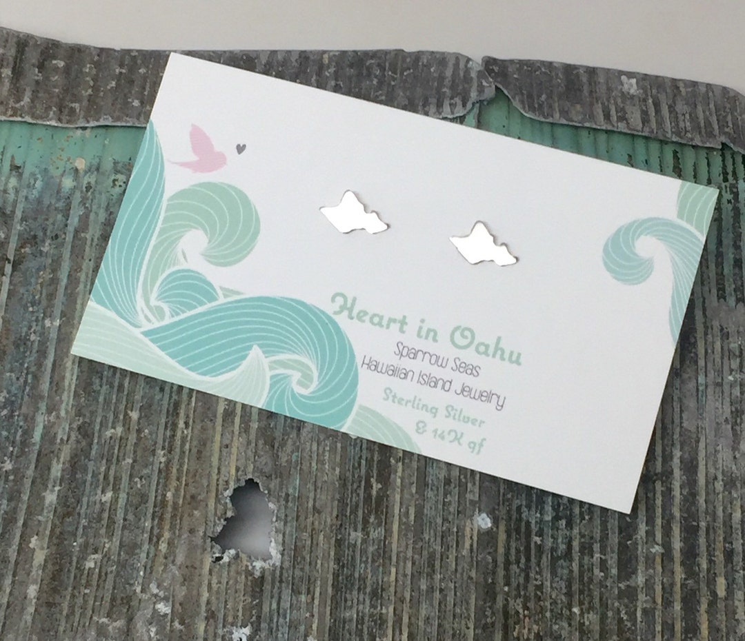 Oahu Earrings, Island Studs in Sterling Silver or 14K Gf Handmade by