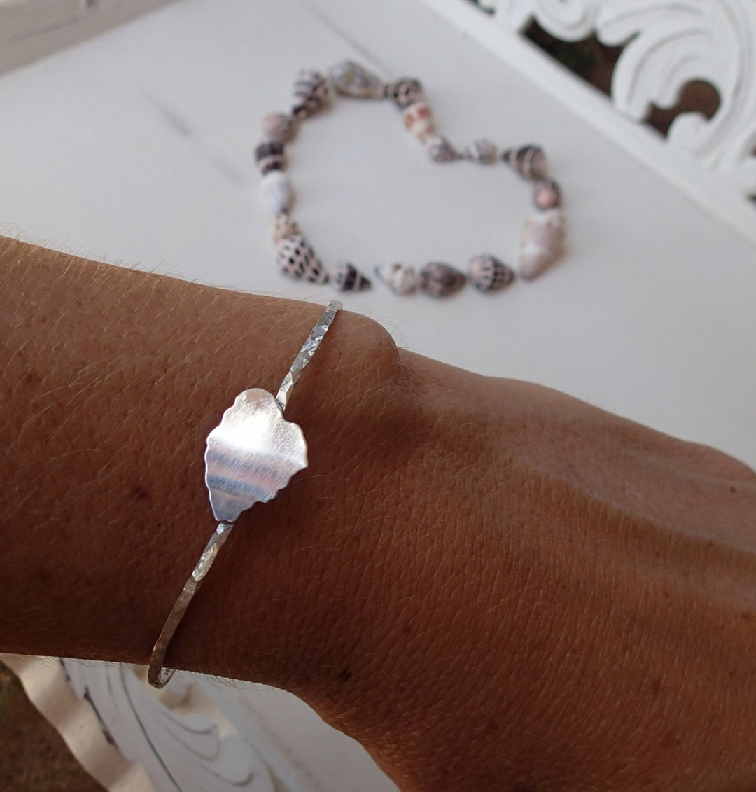 Kauai Bangle, Hawaiian Island Bracelet With Heart Clasp, Sterling