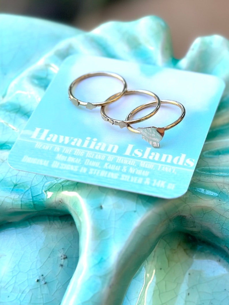 Hawaiian Islands Stacking Ring Set-Big Island, Maui, Lanai, Molokai, Oahu, Kauai and Niihau in Sterling Silver or 14K Gold/F image 7