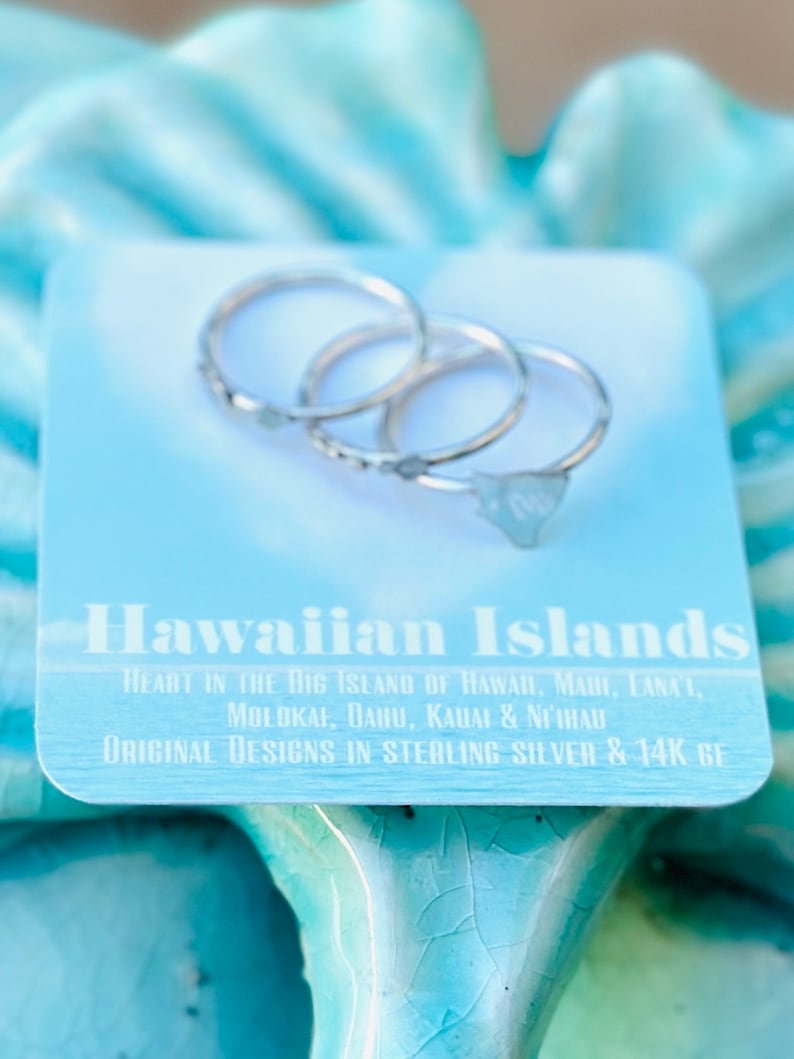 Hawaiian Islands Stacking Ring Set-Big Island, Maui, Lanai, Molokai, Oahu, Kauai and Niihau in Sterling Silver or 14K Gold/F image 10