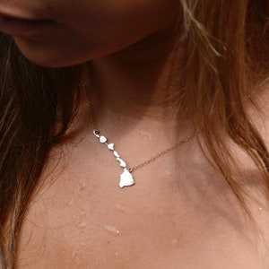 Hawaiian Islands Dainty Necklace - State of Hawaii Necklace in Sterling Silver & 14K gf - Gift Packaged