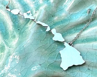 Heart in Oahu Hawaiian Islands Necklace-Sterling Silver or 14kgf