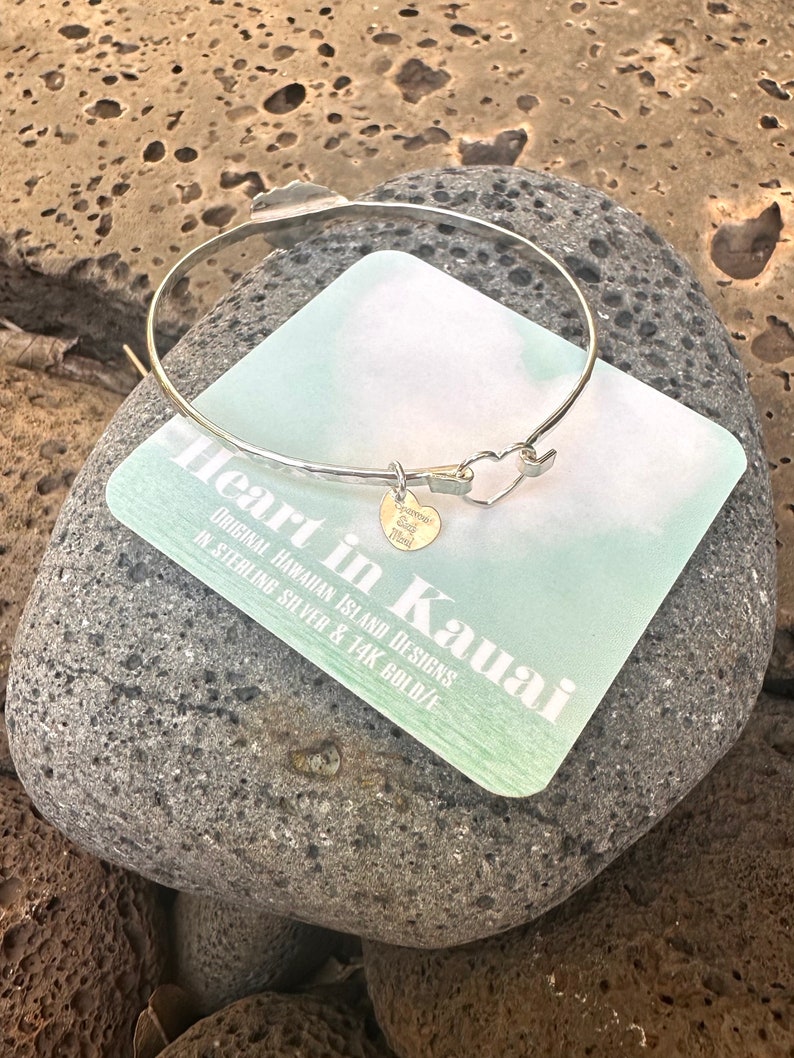 Kauai Bangle, Hawaiian Island Bracelet with Heart Clasp, sterling silver, handmade in Maui, Hawaii by Sparrow Seas image 5