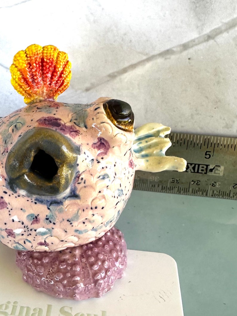 Pixie Sunrise Urchin Maui Puffer Original Ceramic Sculpture that makes you smile one of a kind image 6