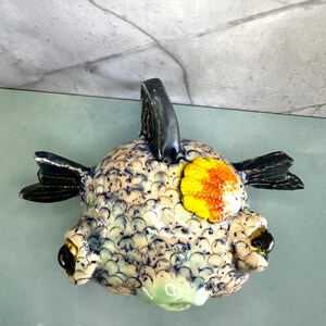 Northern Lights Sunrise Shell Maui Puffer Original Ceramic Sculpture that makes you smile one of a kind image 4