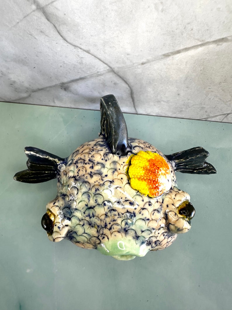 Northern Lights Sunrise Shell Maui Puffer Original Ceramic Sculpture that makes you smile one of a kind image 4