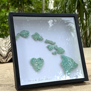Coeur dans les îles Hawaï, impression 10 x 10 vagues aquatiques sous cadre en bois noir