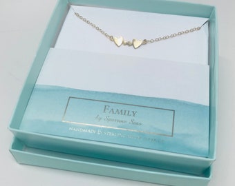 Family of Four Hearts Necklace•Sterling Silver or 14kgf