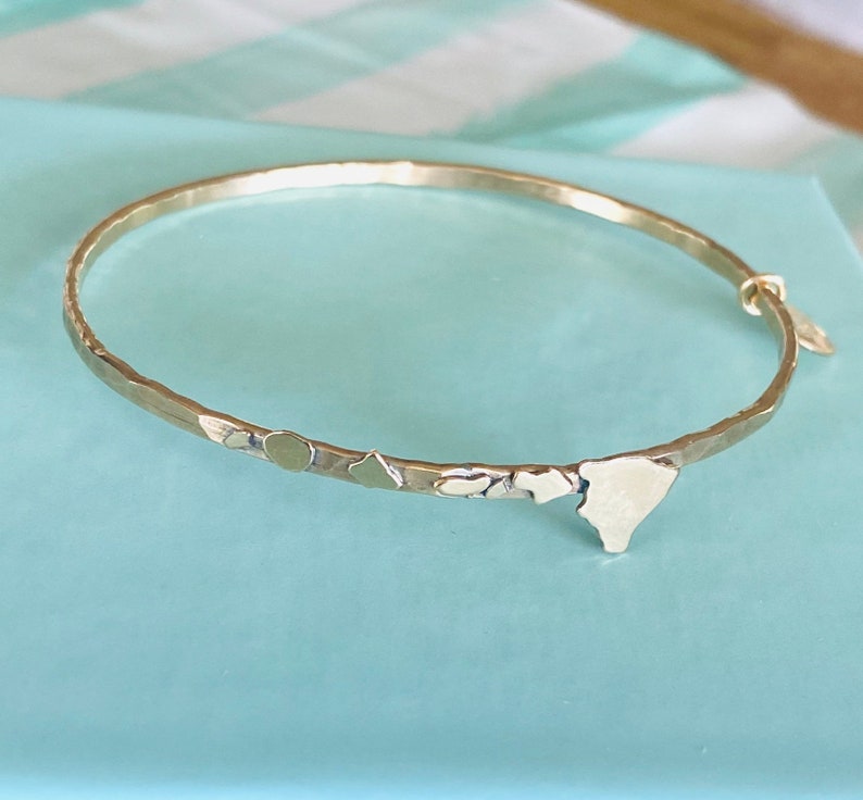 Hawaiian Islands Bangle Dainty Islands Bracelet in 14Kgf or Sterling Silver image 1