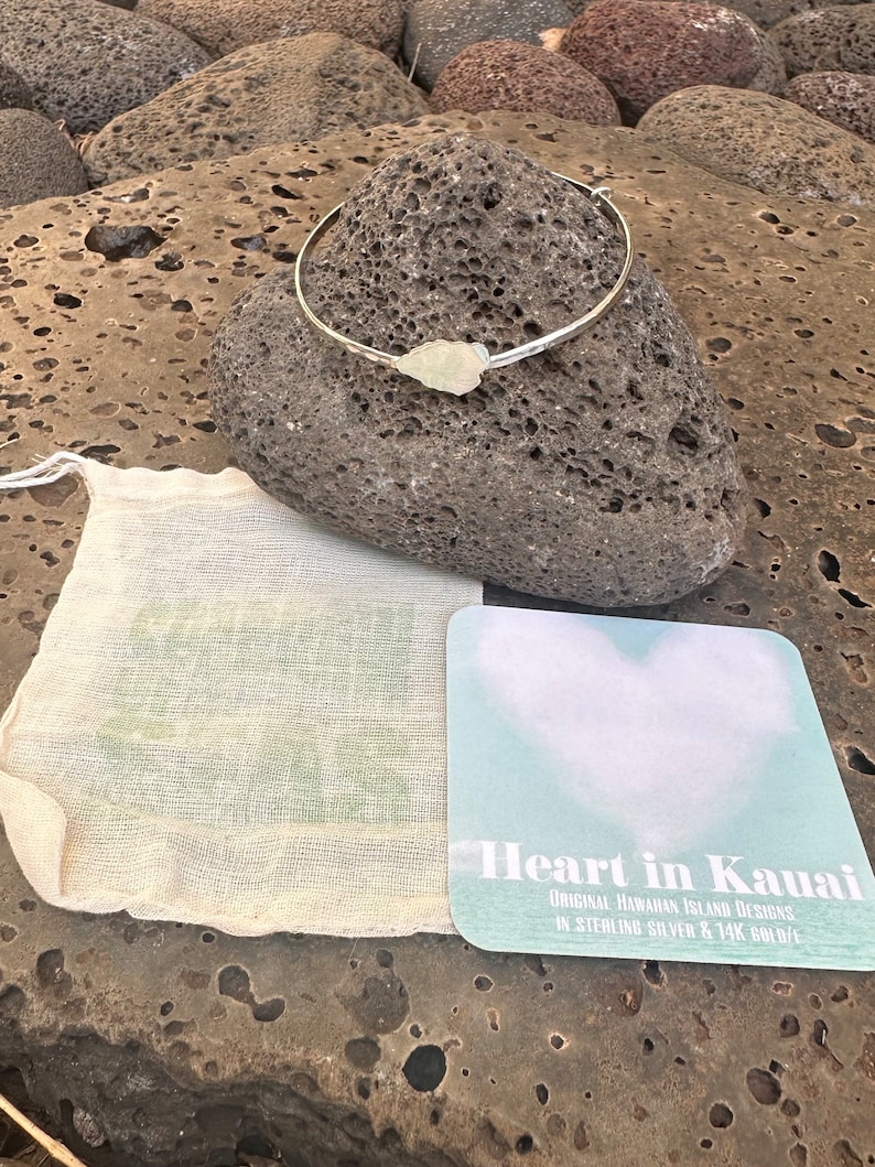 Kauai Bangle, Hawaiian Island Bracelet with Heart Clasp, sterling silver, handmade in Maui, Hawaii by Sparrow Seas image 7