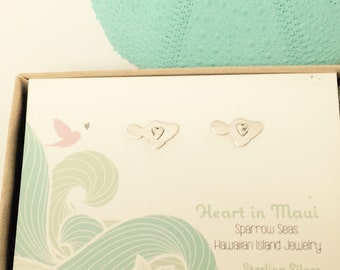 Heart in Maui Earrings, Sterling or 14K gf Studs