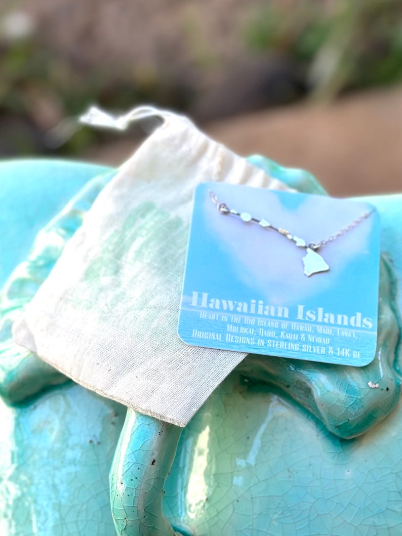 Dainty Hawaiian Islands Necklace Sterling Silver & 14K gf Big island of Hawaii, Maui, Lanai, Molokai, Oahu, Kauai and Niihau image 5