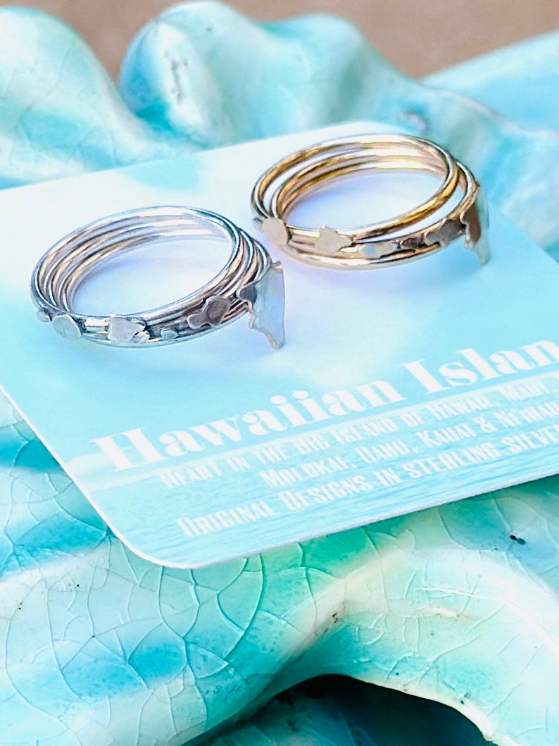 Hawaiian Islands Stacking Ring Set-Big Island, Maui, Lanai, Molokai, Oahu, Kauai and Niihau in Sterling Silver or 14K Gold/F image 8