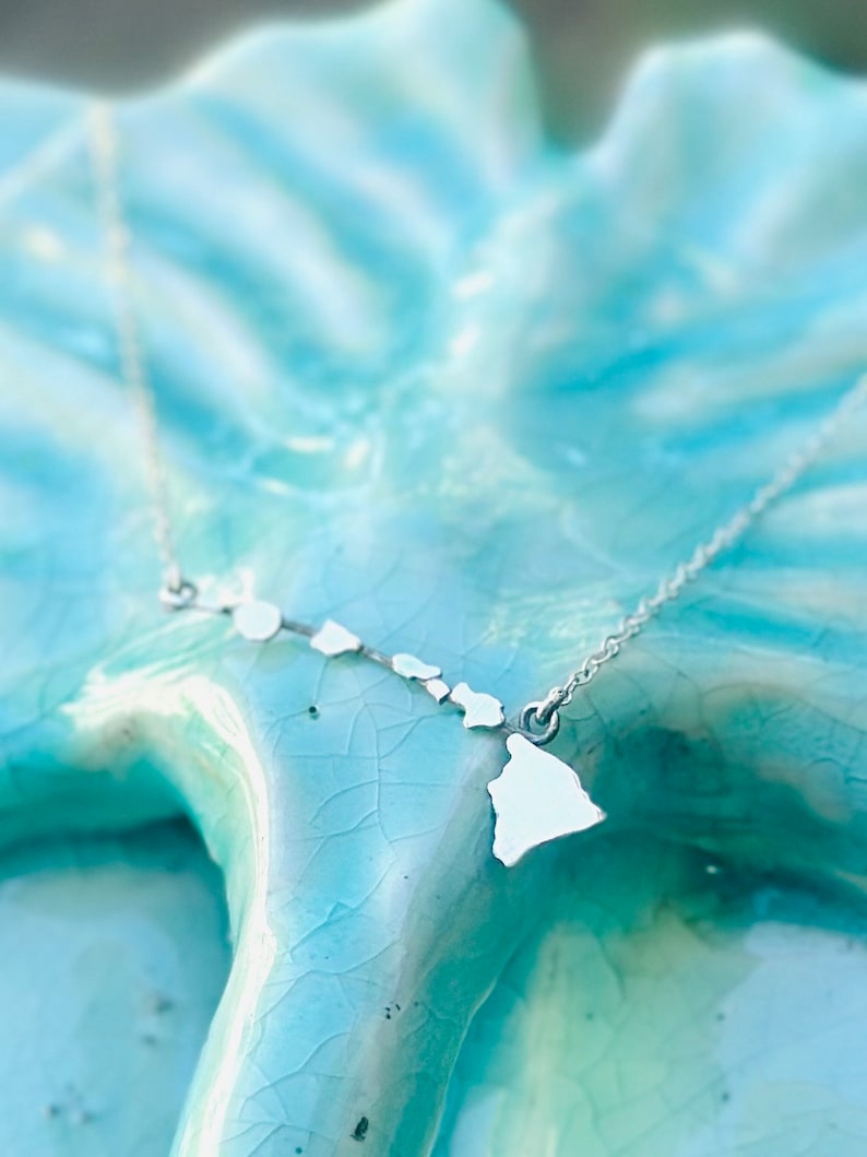 Dainty Hawaiian Islands Necklace Sterling Silver & 14K gf Big island of Hawaii, Maui, Lanai, Molokai, Oahu, Kauai and Niihau image 3