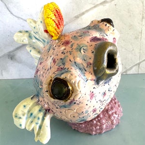 Pixie Sunrise Urchin Maui Puffer Original Ceramic Sculpture that makes you smile one of a kind image 2