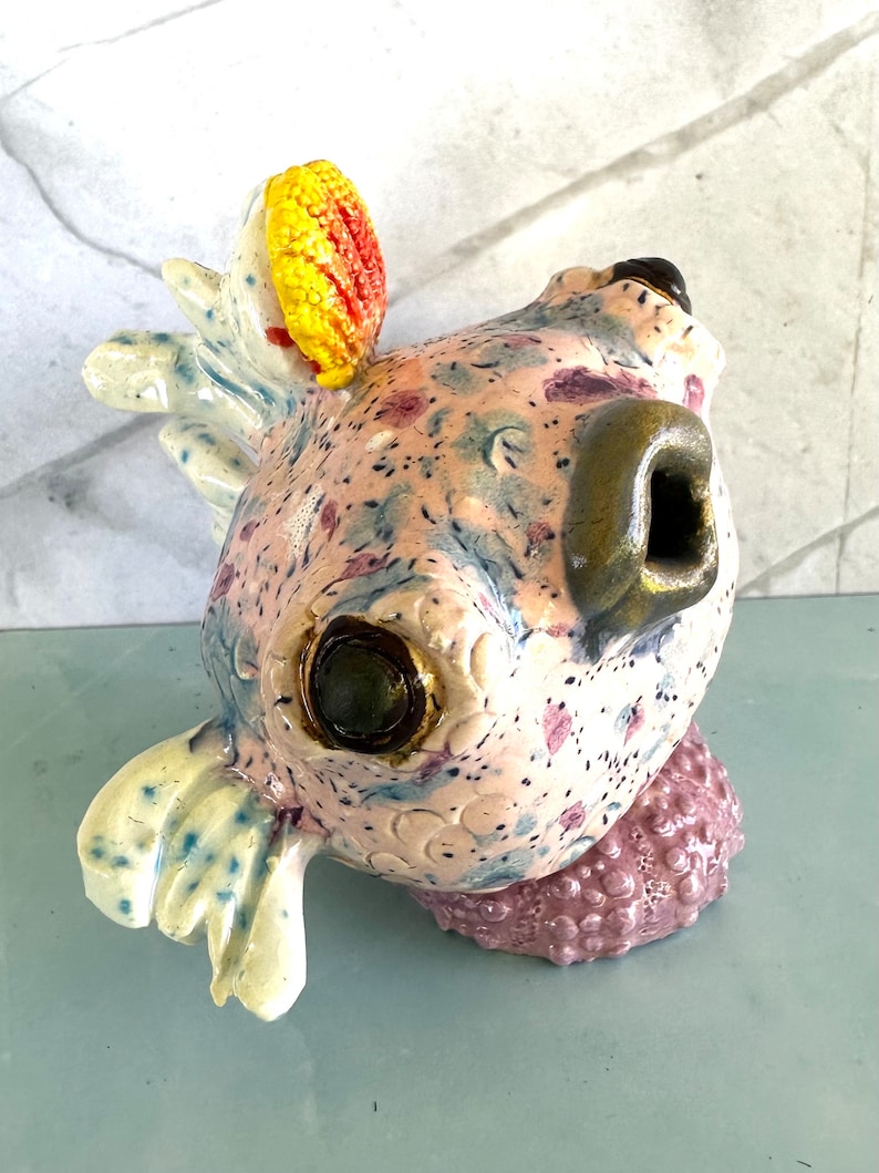 Pixie Sunrise Urchin Maui Puffer Original Ceramic Sculpture that makes you smile one of a kind image 2