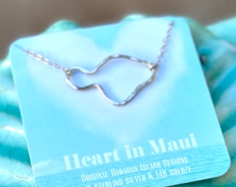Maui Outline Necklace •14K gf or Sterling Silver